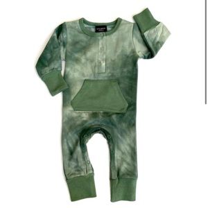 Little Bipsy long sleeve classic snap romper tie dye sage